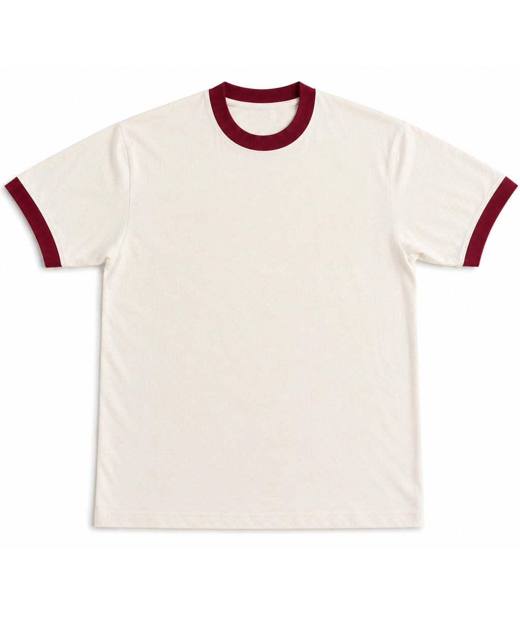 Off White & Maroon Ringer tee Front Design