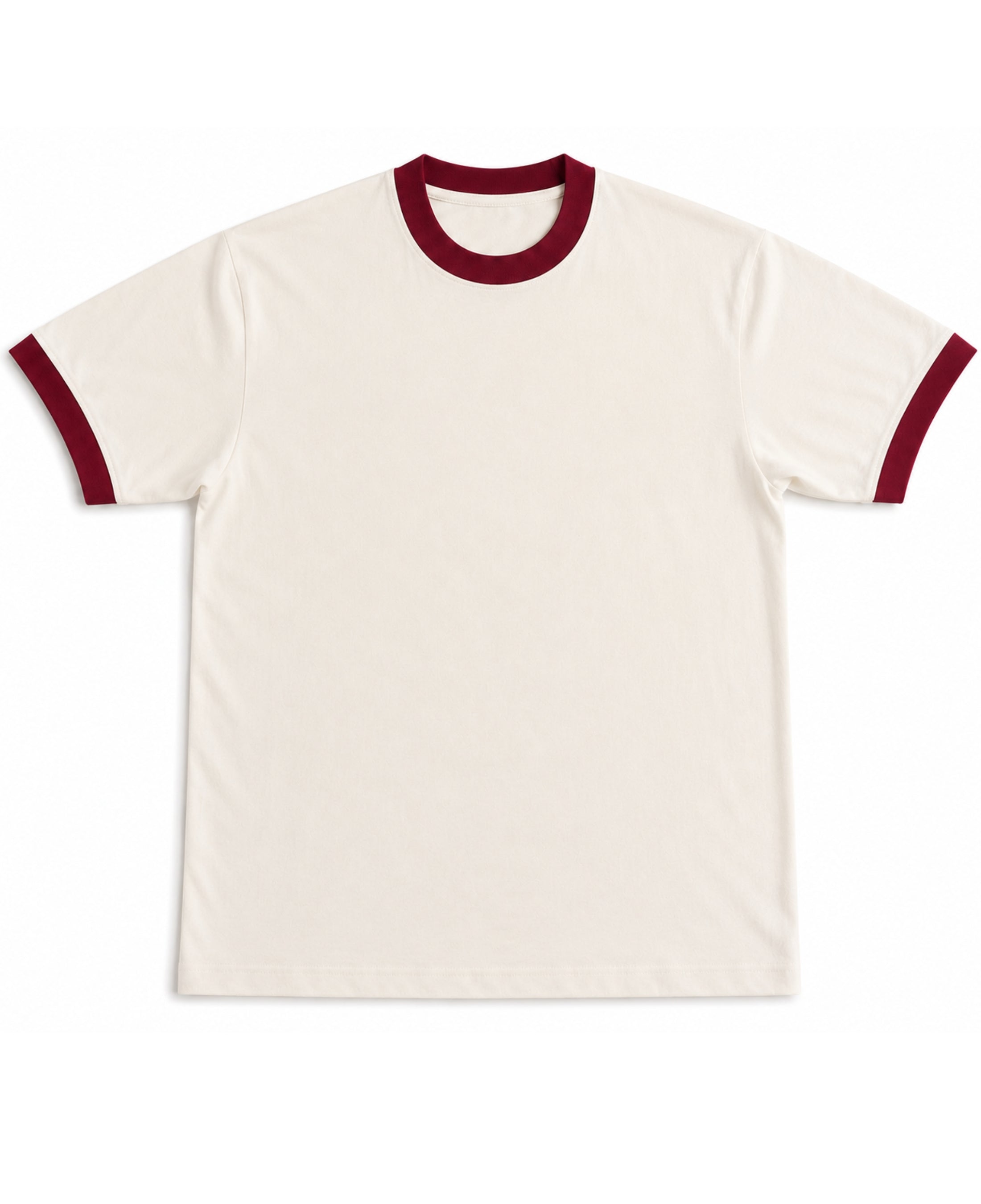 Off White & Maroon Ringer tee Front Design