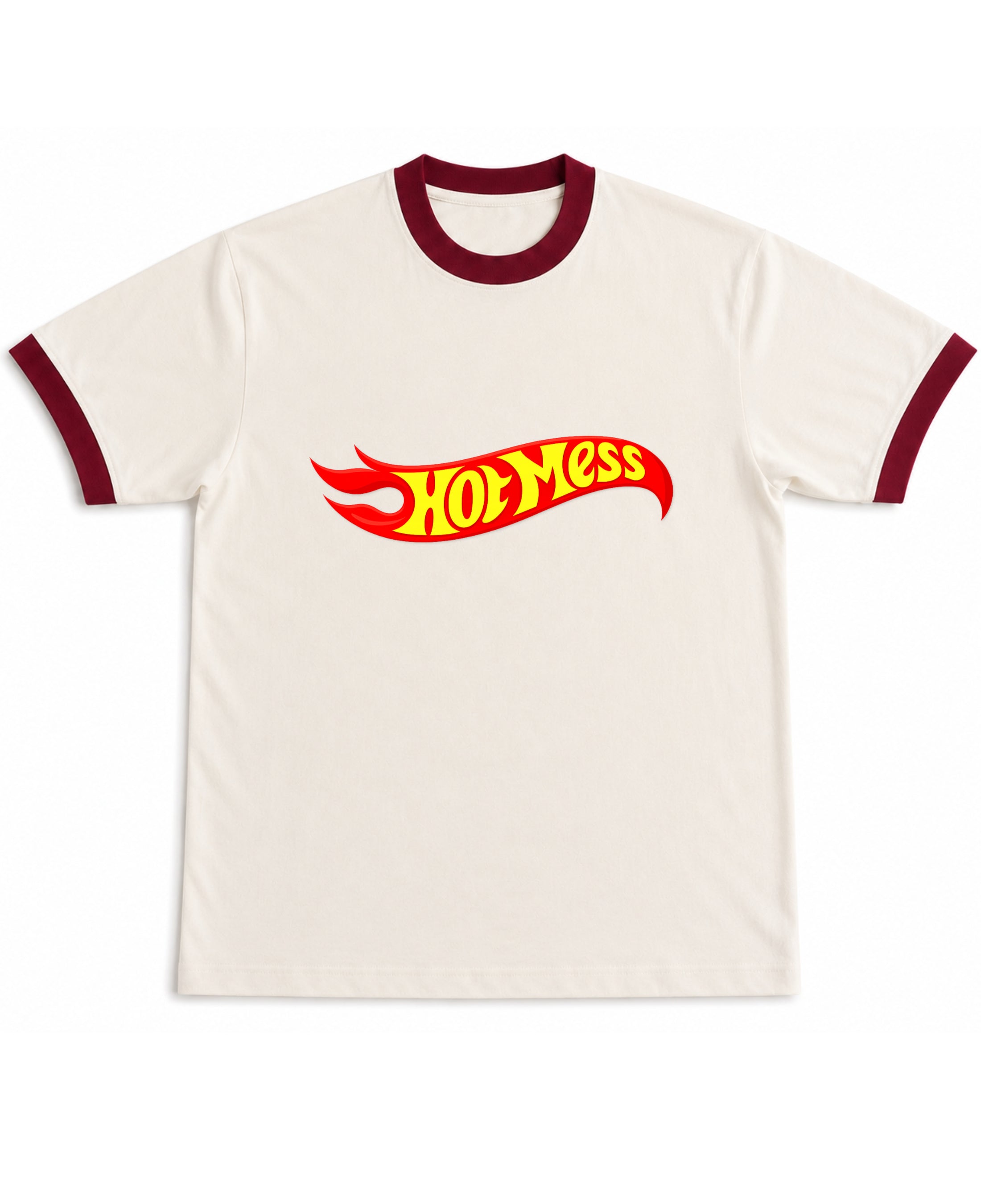 Off White & Maroon Ringer tee Front Design