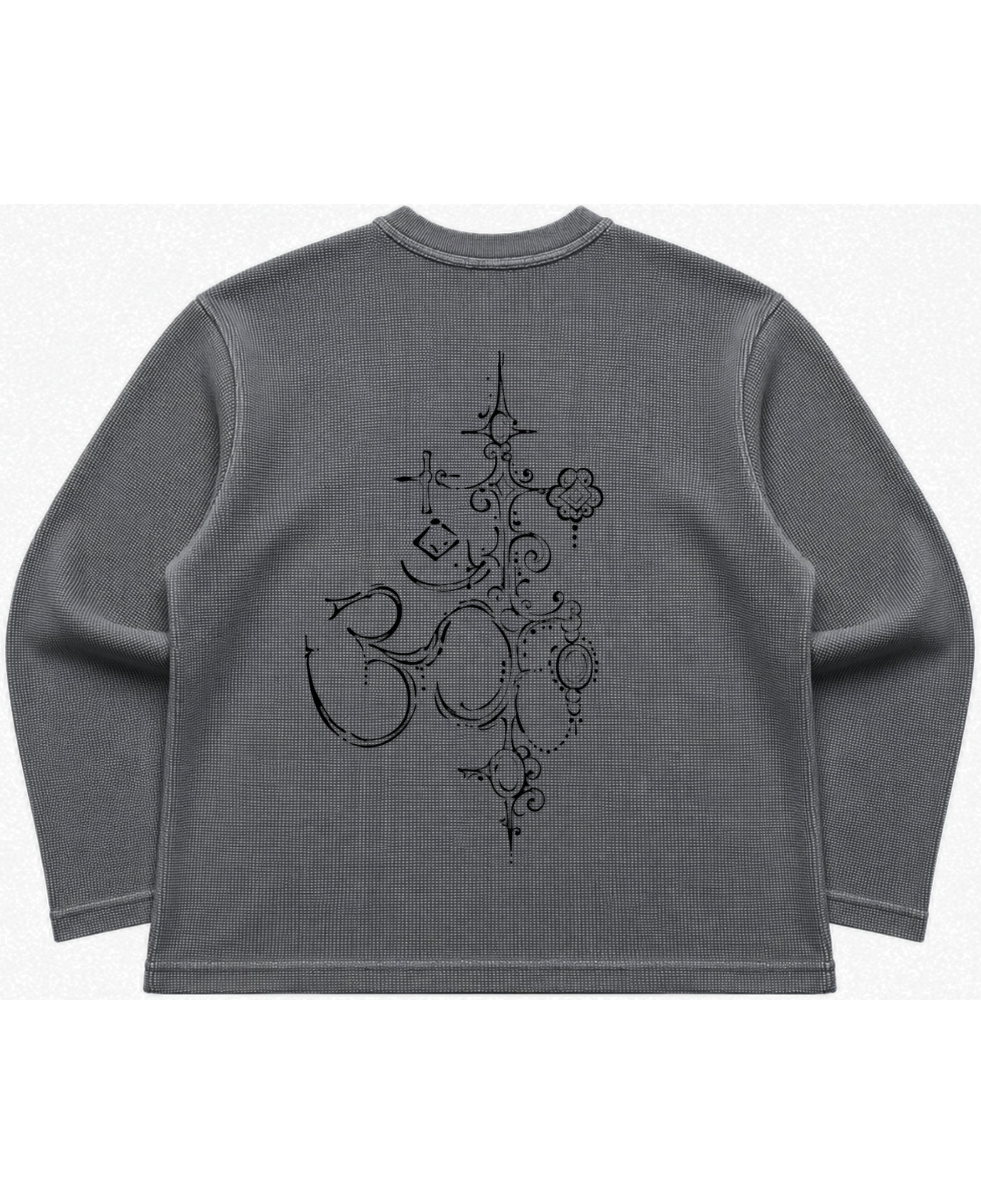 Acidwash waffle knit oversized full-sleeve Back Design