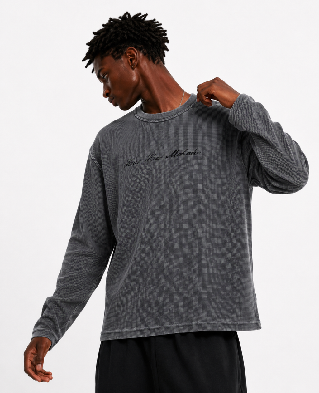 Mahadev Acidwash Waffle Knit Oversized